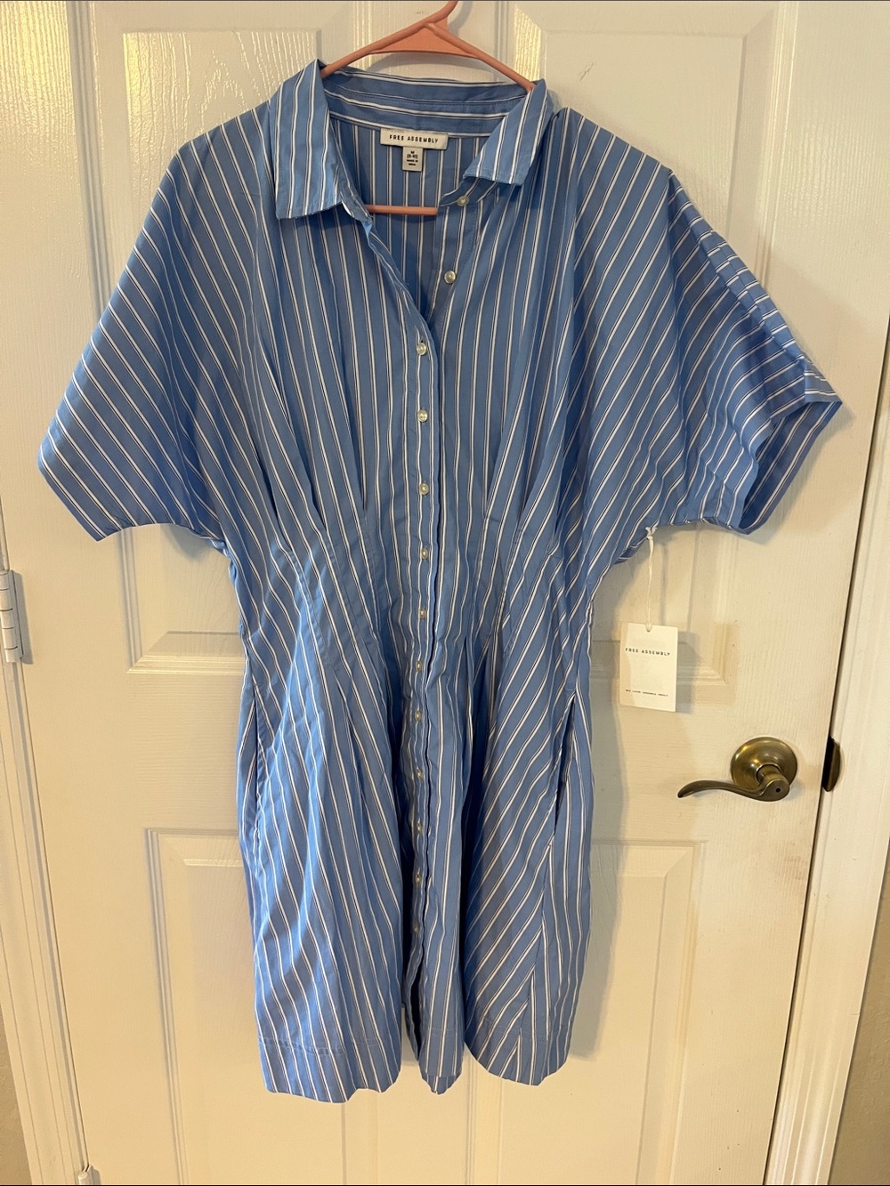 Striped Blue Button-Front Midi Shirt Dress by Madewell